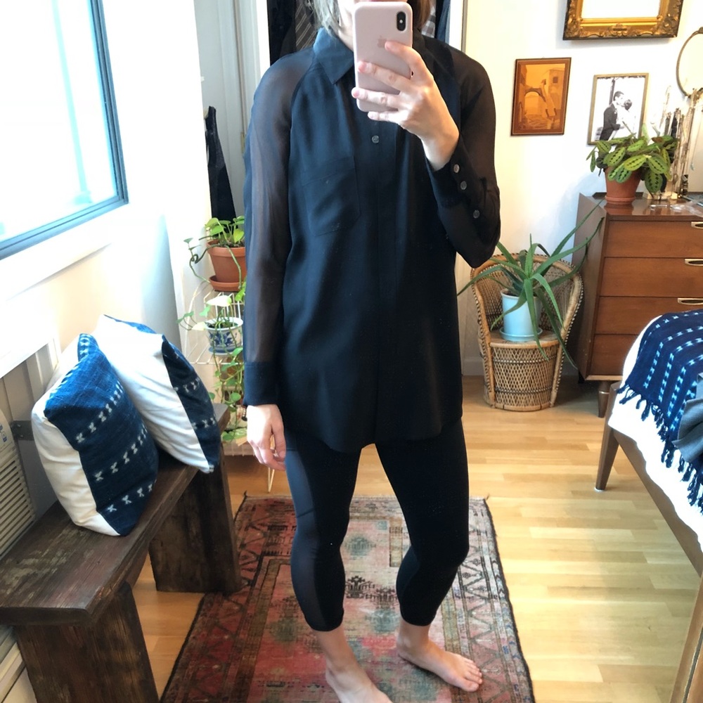 Silk Equipment blouse with sheer sleeves